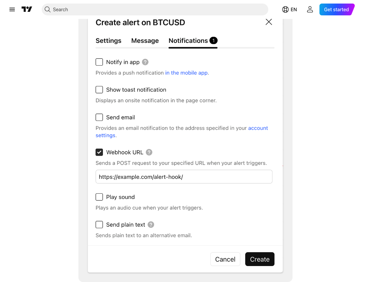 Create an alert in TradingView